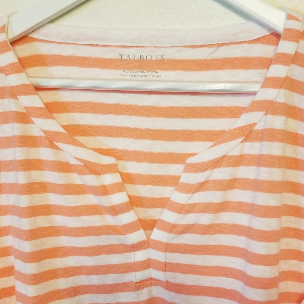 Talbots Striped Split-Neck, Embroidered Sleeve Top - image 4